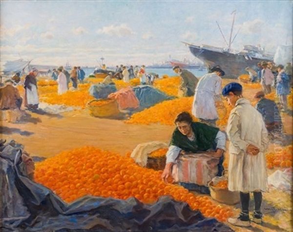 Mercado De Taronges Oil Painting by Arcadi Mas y Fondevila