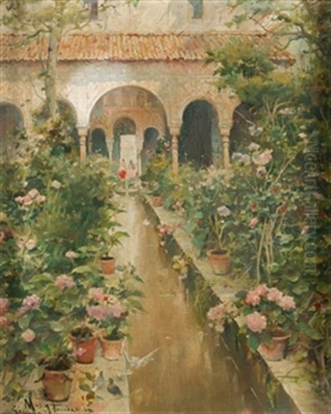 Patio Del Generalife Oil Painting by Arcadi Mas y Fondevila