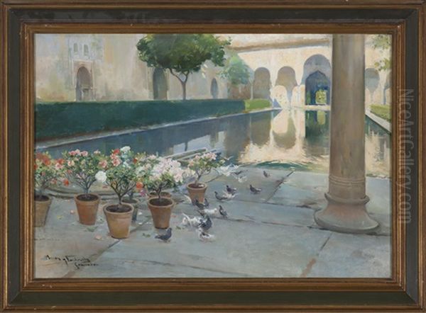 Patio De Los Arrayanes De La Alhambra Oil Painting by Arcadi Mas y Fondevila