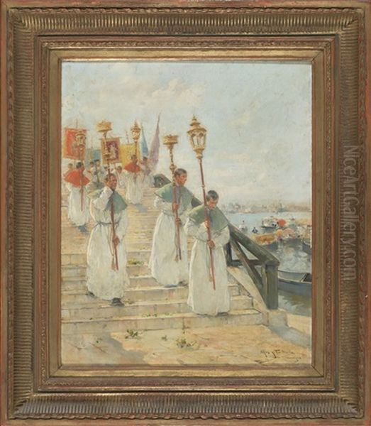 Procesion En Venecia Oil Painting by Arcadi Mas y Fondevila