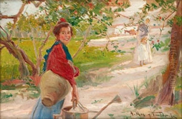 Mujeres En El Campo Oil Painting by Arcadi Mas y Fondevila