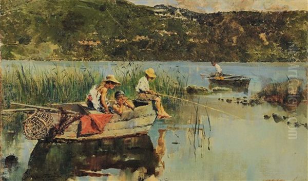 Paesaggio Con Pescatorelli Oil Painting by Arcadi Mas y Fondevila