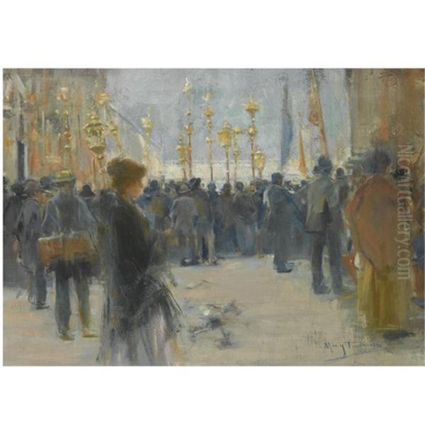 Farolillos En Paris (lantern Parade In Paris) Oil Painting by Arcadi Mas y Fondevila