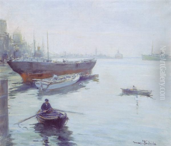 Puerto Con Barcos Oil Painting by Arcadi Mas y Fondevila