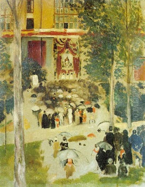 Procesion En Un Dia De Lluvia Oil Painting by Arcadi Mas y Fondevila