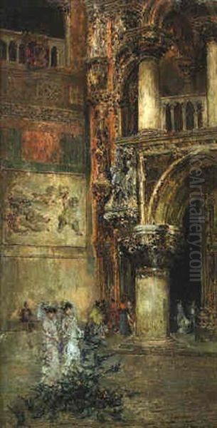 Feeding The Pigeons, Venice Oil Painting by Arcadi Mas y Fondevila