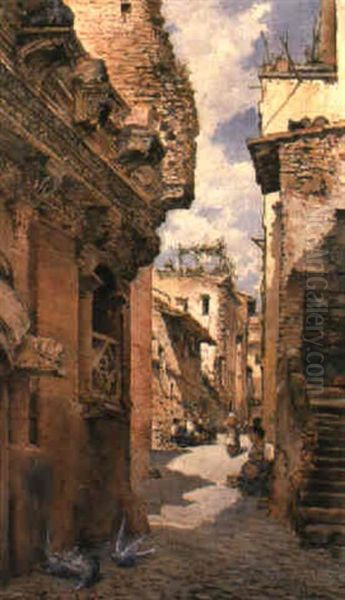 A Backstreet, Rome Oil Painting by Arcadi Mas y Fondevila