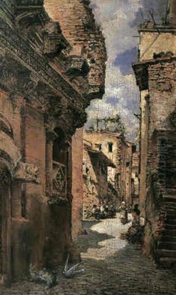 An Italian Backstreet Oil Painting by Arcadi Mas y Fondevila