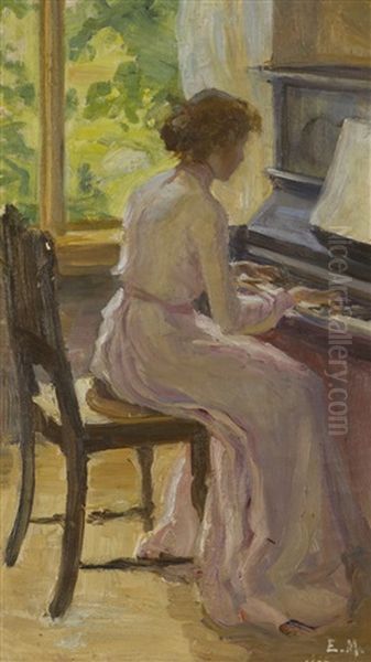 Lady Playing The Piano Oil Painting by Ebba Masalin