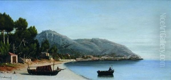 La Plage De Eze Oil Painting by Cesar Mascarelli