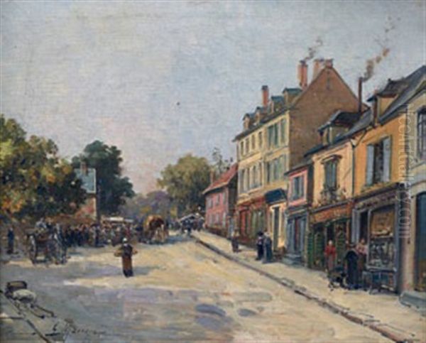 Rue De Village Animee Oil Painting by Gustave Mascart