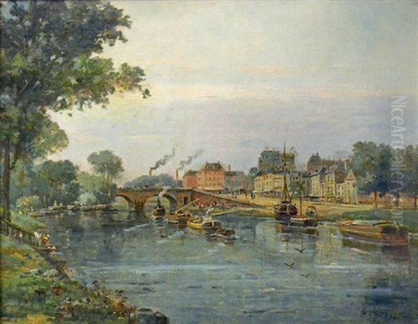 Vue Du Pont De Neuilly Oil Painting by Gustave Mascart