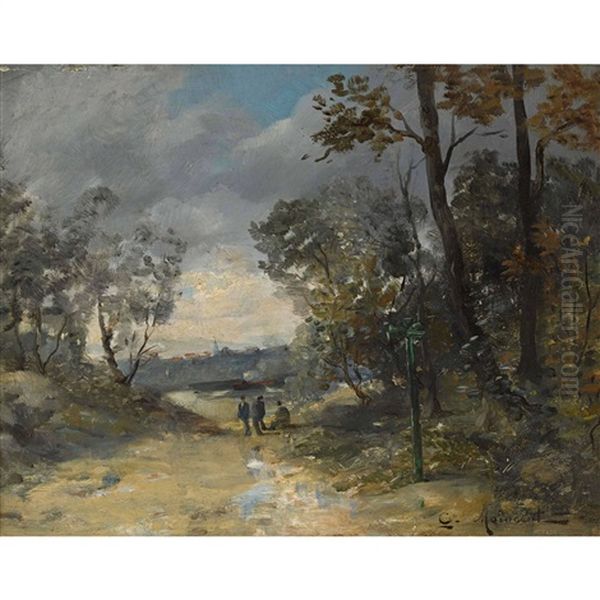 Waldweg Mit Wandersleuten Oil Painting by Gustave Mascart