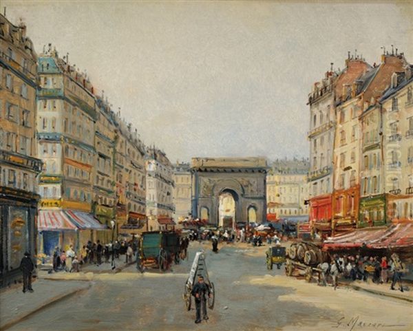 Vue De La Porte Saint Martin Oil Painting by Gustave Mascart