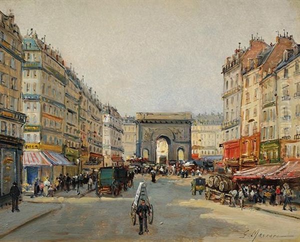 Vue De La Porte Saint Martin Oil Painting by Gustave Mascart