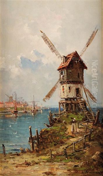 Moulins Pres De La Cote Oil Painting by Gustave Mascart