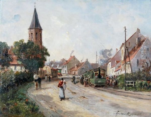 L'arrivee Du Tramway Belge Oil Painting by Gustave Mascart