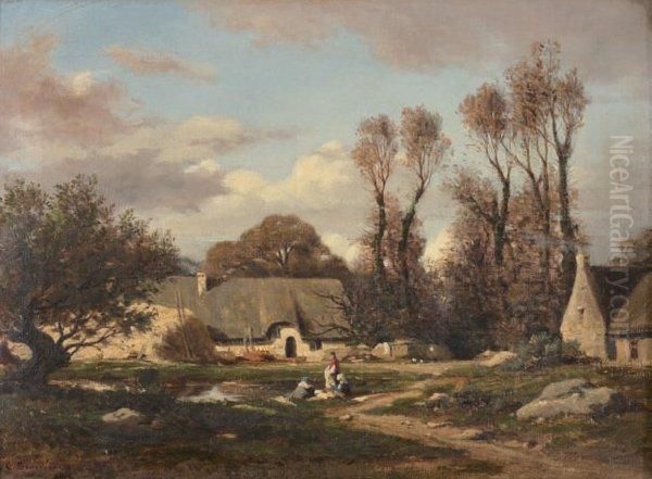 Ferme Pres De L'etang Oil Painting by Camille Bernier