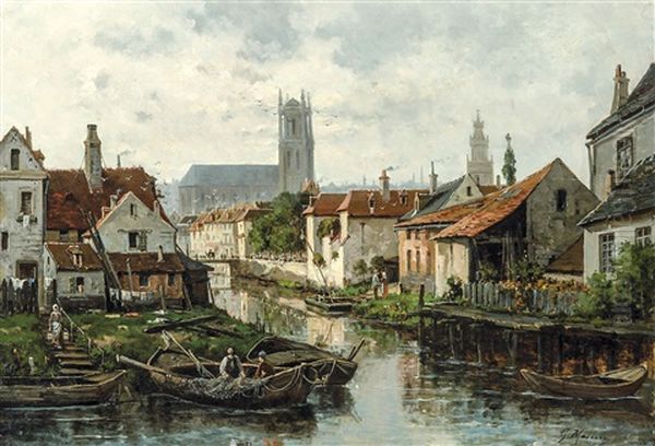 Vue A Gand Oil Painting by Gustave Mascart