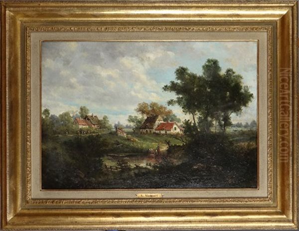 Paysage Campagnard Anime Oil Painting by Gustave Mascart