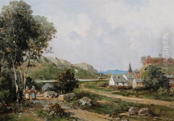 Village Scene Oil Painting by Gustave Mascart