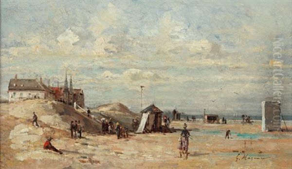 Plage Animee Oil Painting by Gustave Mascart