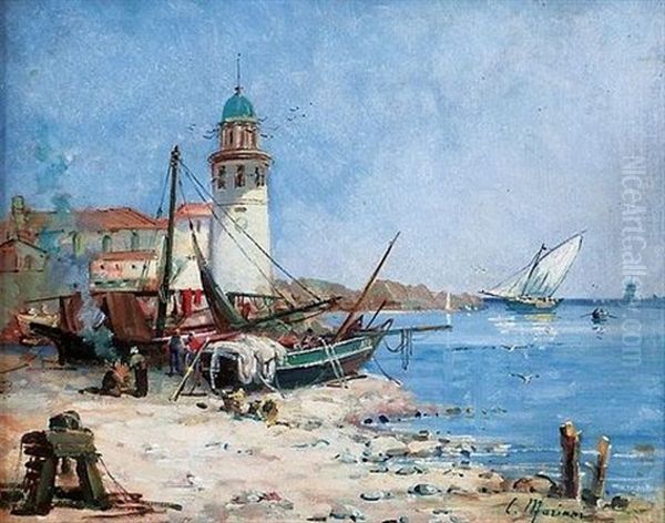 Le Port De Peche Oil Painting by Gustave Mascart