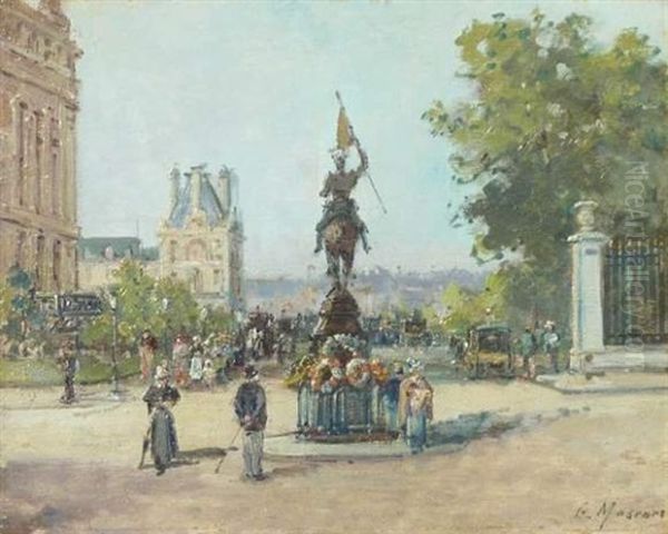 La Statue De Jeanne D'arc Par Fremiet, Place Des Pyramides Oil Painting by Gustave Mascart