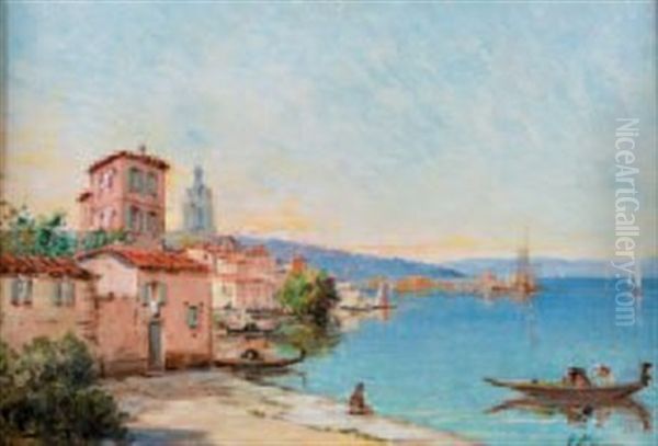 Vue D'un Port Italien Oil Painting by Gustave Mascart