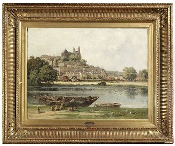 Franzosische Stadt An Einem Fluss Oil Painting by Gustave Mascart