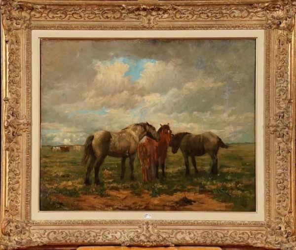 Chevaux Au Pre Oil Painting by Georges, Geo Bernier