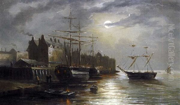 Trois-mats Dans Le Port (dunkerque?) Oil Painting by Gustave Mascart