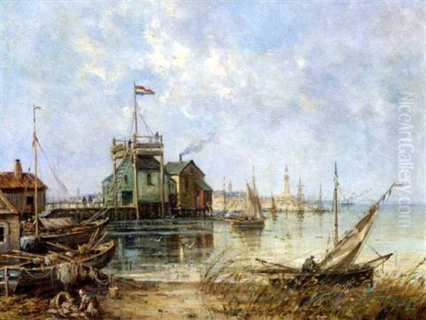 Port De Peche Anime Oil Painting by Gustave Mascart