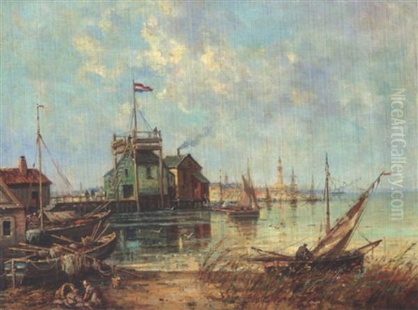 Port De Peche Anime Oil Painting by Gustave Mascart