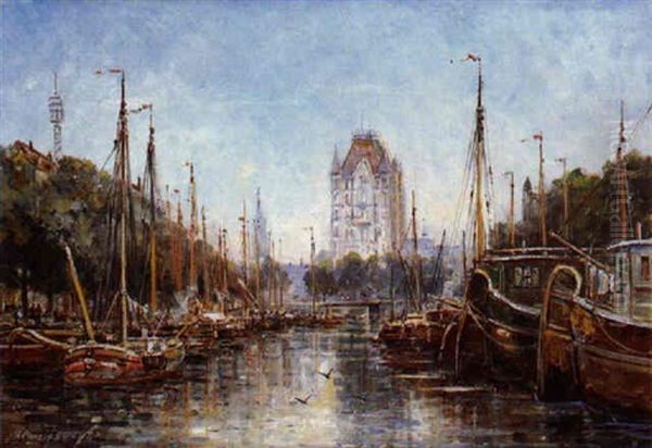 Canal En Hollande Oil Painting by Gustave Mascart