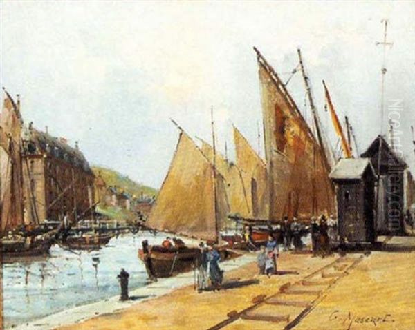 Excursion Sailboats At City Dock Oil Painting by Gustave Mascart