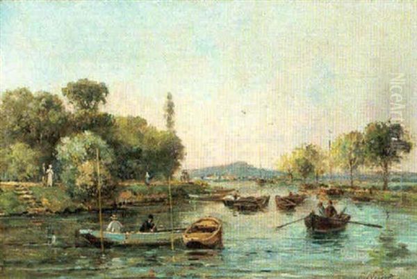 A Magnificent Holiday With Boaters, Fishermen And Lovers by Gustave Mascart