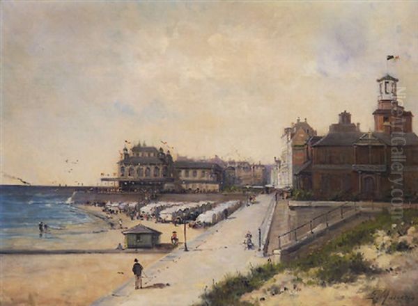 Promenade Au Bord De La Plage Oil Painting by Gustave Mascart