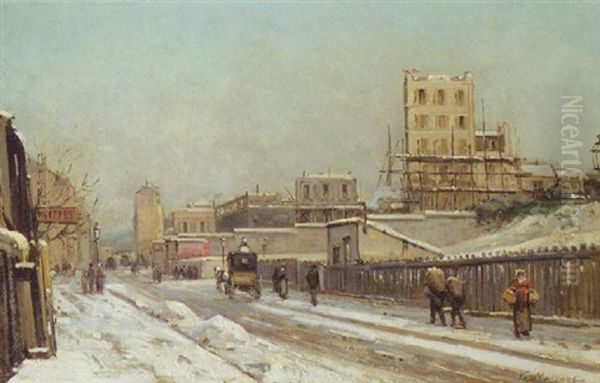 A Paris Street Scene In Winter Oil Painting by Gustave Mascart