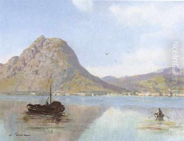 Vue Du Lac De Lugano Oil Painting by Gustave Mascart