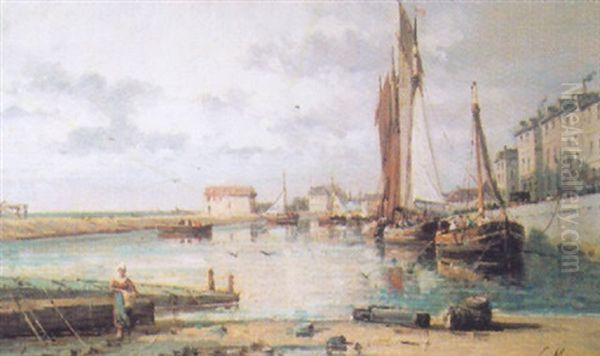 Le Port A Maree Basse Oil Painting by Gustave Mascart