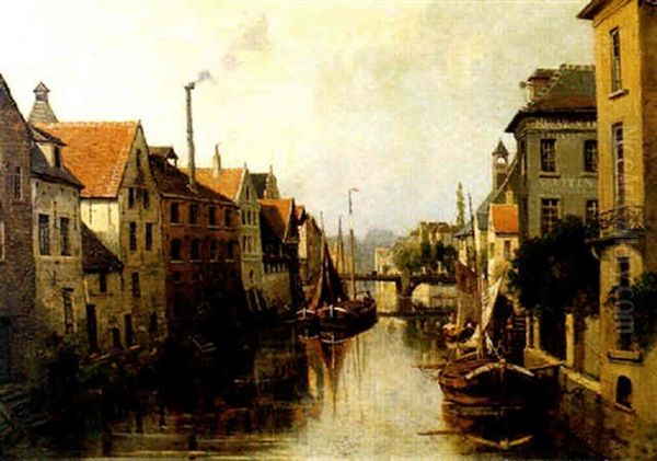 Canal D'une Ville Du Nord Oil Painting by Gustave Mascart