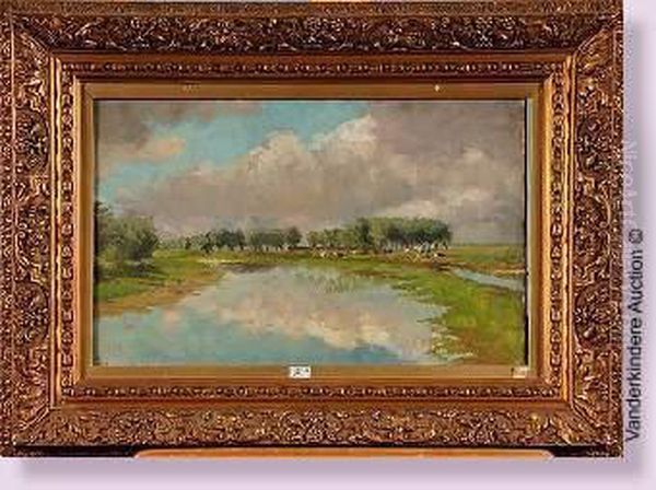 Paysage Aux Vaches Oil Painting by Georges, Geo Bernier