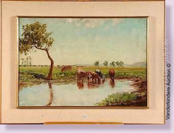 Vaches Au Bord De L'eau Oil Painting by Georges, Geo Bernier