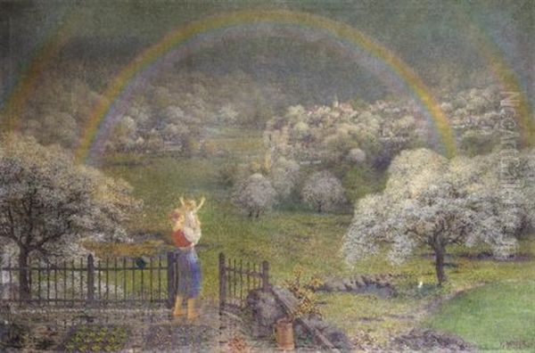 Welcoming The Rainbow Oil Painting by Karel Vitezslav Masek