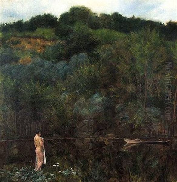 Bather By A Riverbank Oil Painting by Karel Vitezslav Masek