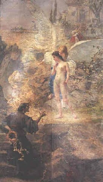 An Allegorical Scene Oil Painting by Karel Vitezslav Masek