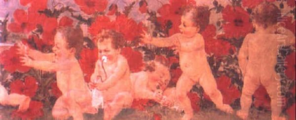 Crying Putti Oil Painting by Karel Vitezslav Masek