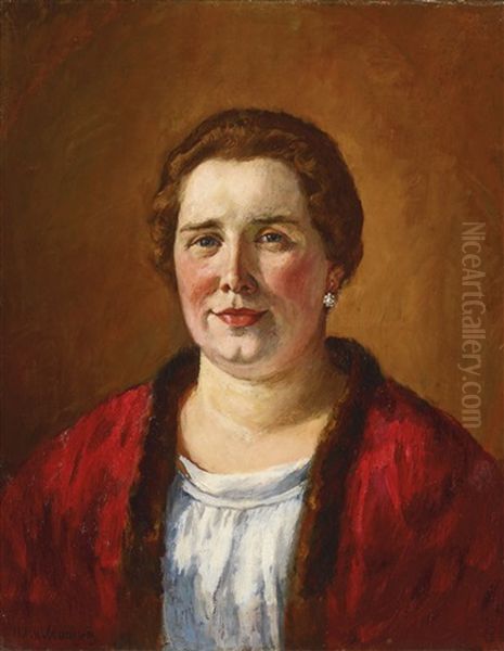 Portrait Of Ekaterina Ivanovna Kogan In A Red Cardigan Oil Painting by Ilya Ivanovich Mashkov