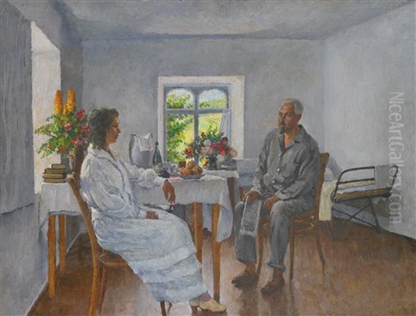 Margarita Ivanovna And Zinovy Petrovich Soloviev On Holiday At Artek Oil Painting by Ilya Ivanovich Mashkov